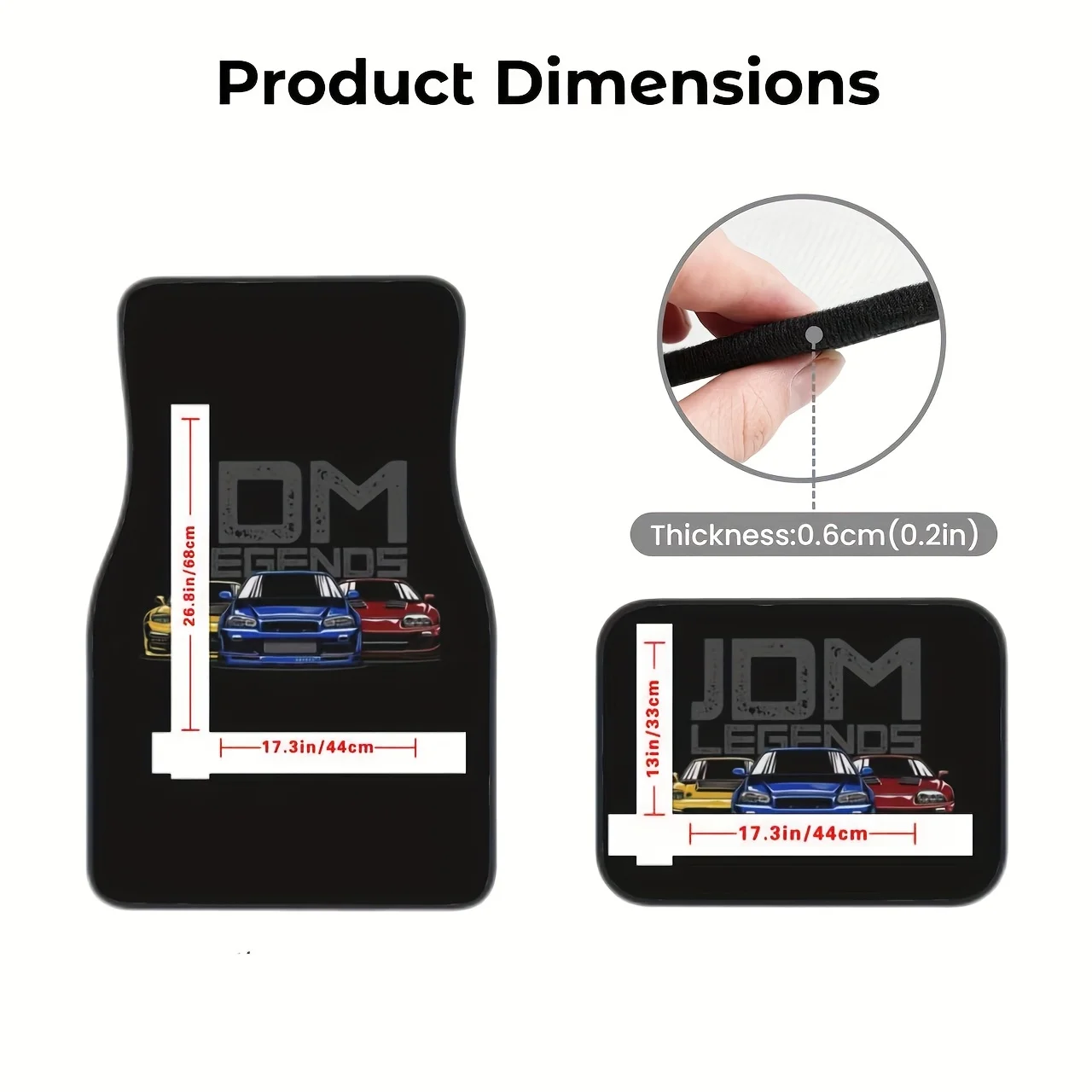 Set Of 4 JDM Style Floor Mats Designed To Fit 95% Of Vehicles Including Cars, Suvs, Sedans, And Trucks, Offering Complete Floor