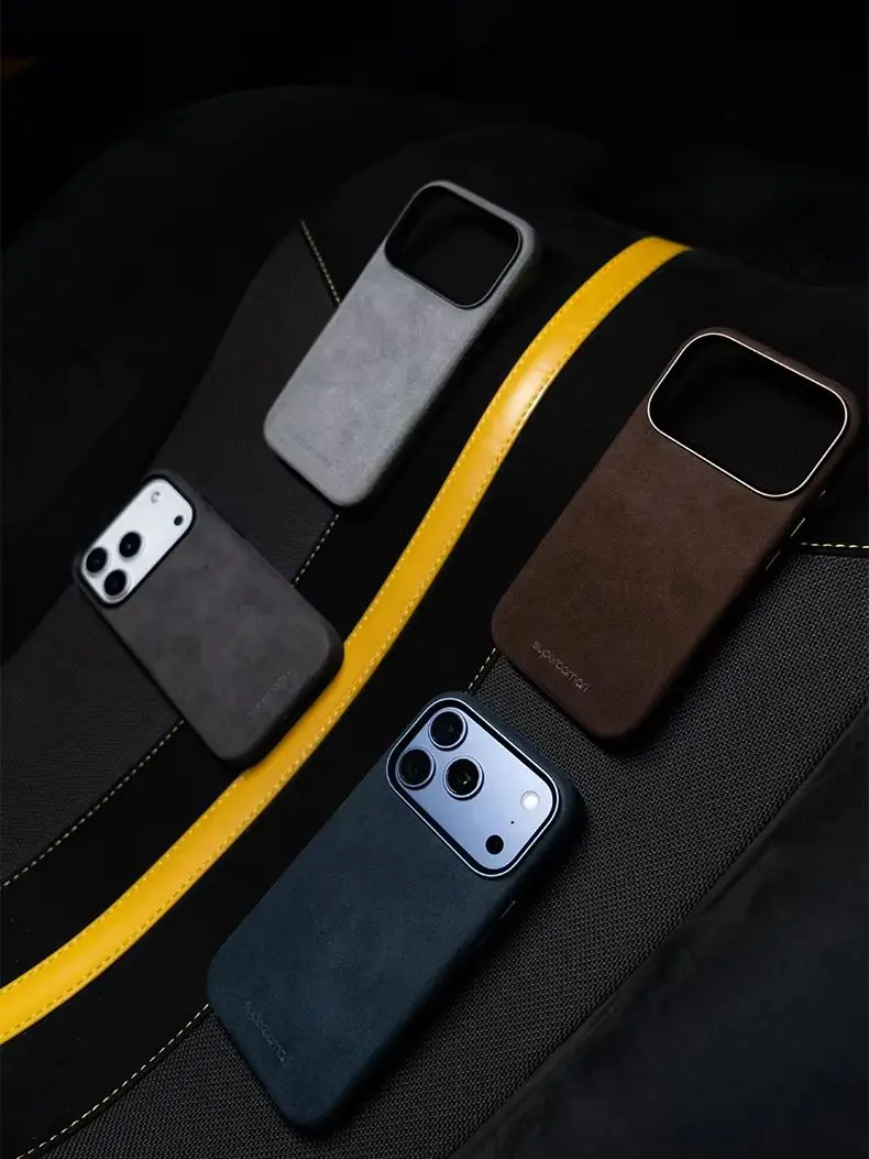 Für iPhone 18 Pro/18 Pro Max/17/17 Pro/16 Pro/16 Pro Max für Alcantara MagSafe Stoßfeste Hülle mit Wildlederfutter Supercamari