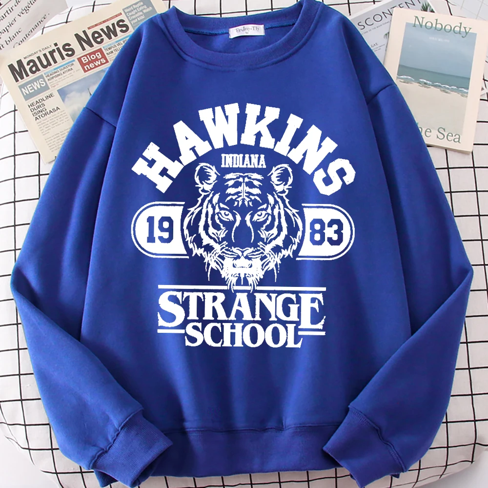 Hawkins Indiana 1983 sudadera estampada para hombre Casual suelta de manga larga de lana jerseys de moda Unisex Retro ropa con cuello redondo
