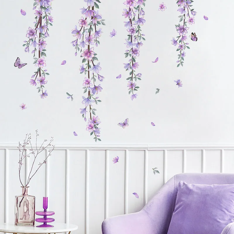 Purple Flower Vine Room Decoration Wall Decal Paper Living Room Bedroom Decoration Wall Decal