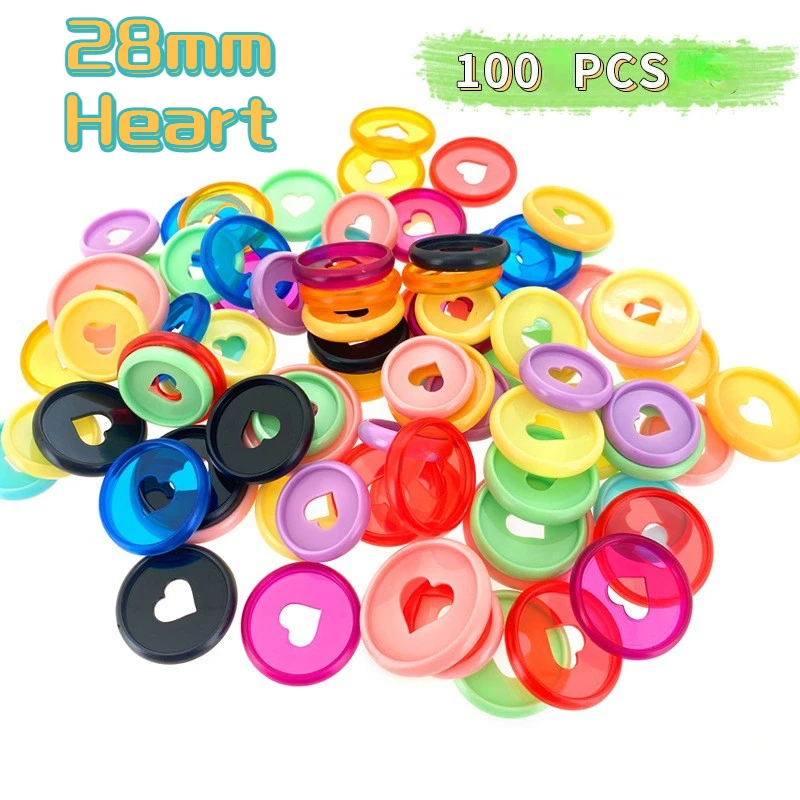 100pcs 28mm Mushroom Hole Loose-leaf Ring Notebook Album Data Book Plastic Transparent Heart Macaron Disc Discbound Discs