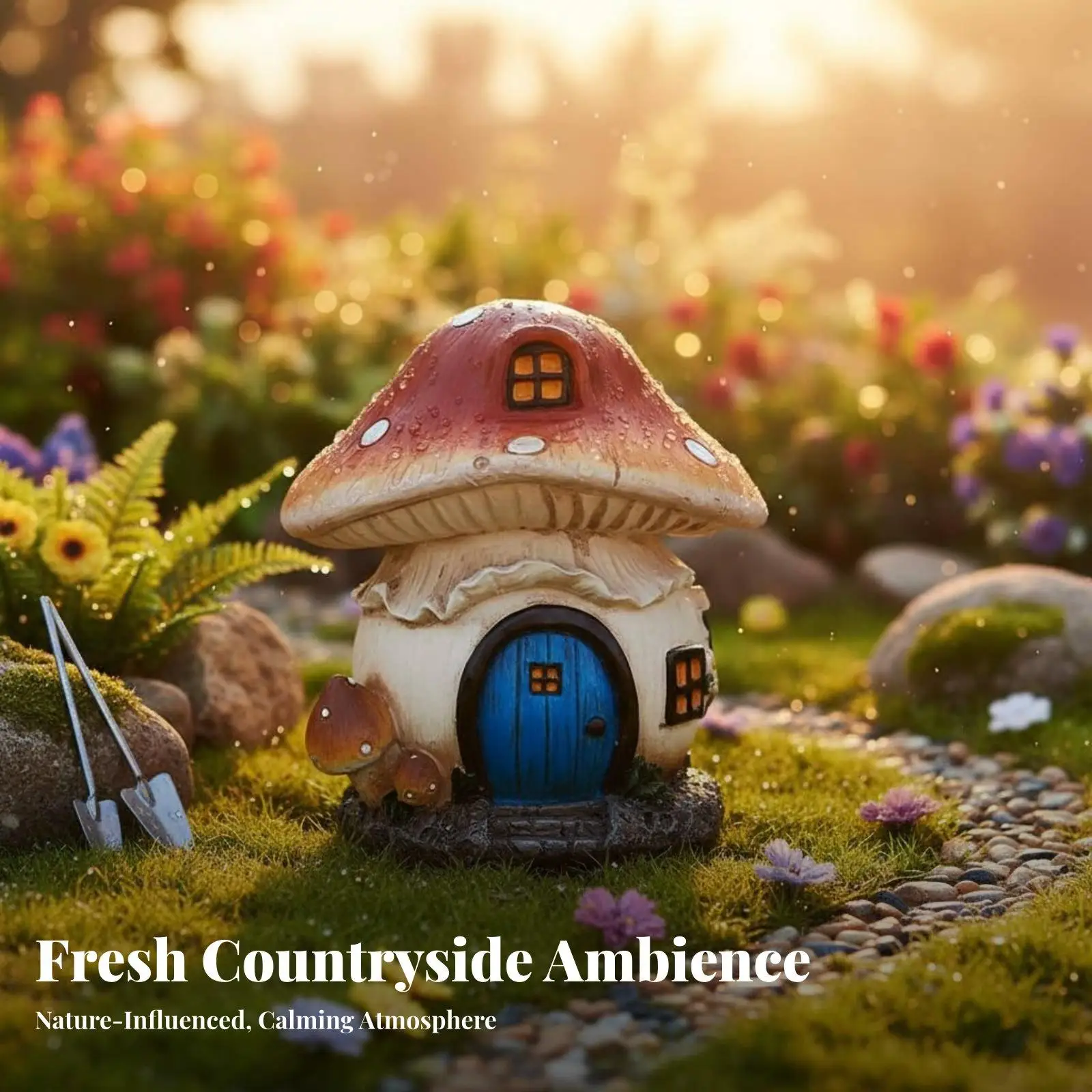 Whimsical Solar Mushroom House Resin Figurine for Garden Decor Outdoor Patio Fairy Garden Ornament Art