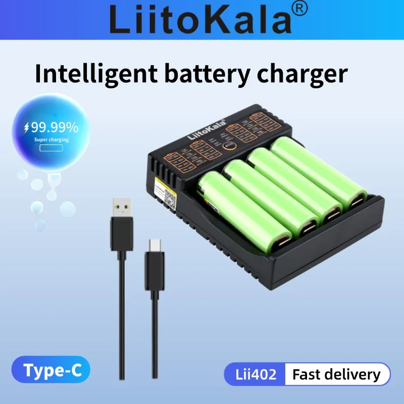 Liitokala Lii-402 Universal Rechargeable Battery Charger for 18650 26650 20700 14500 21700 25500 16340 NiMH Lithium 3.2V-3.7V