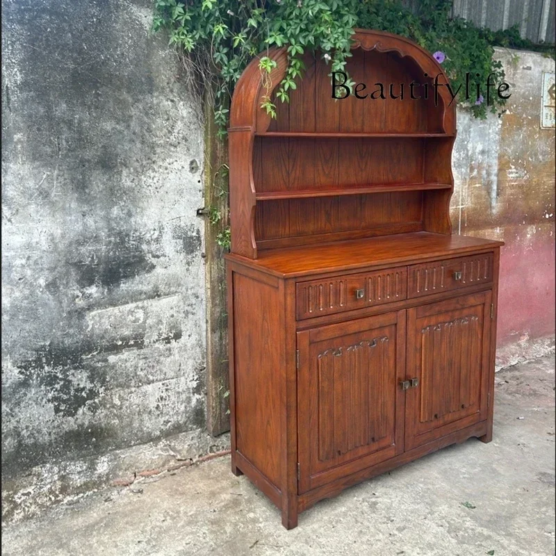 N63 J Ash Wood Antique Dining Side Cabinet Retro Display Wine Cabinet French Simple Coffee Hotel Antique Locker