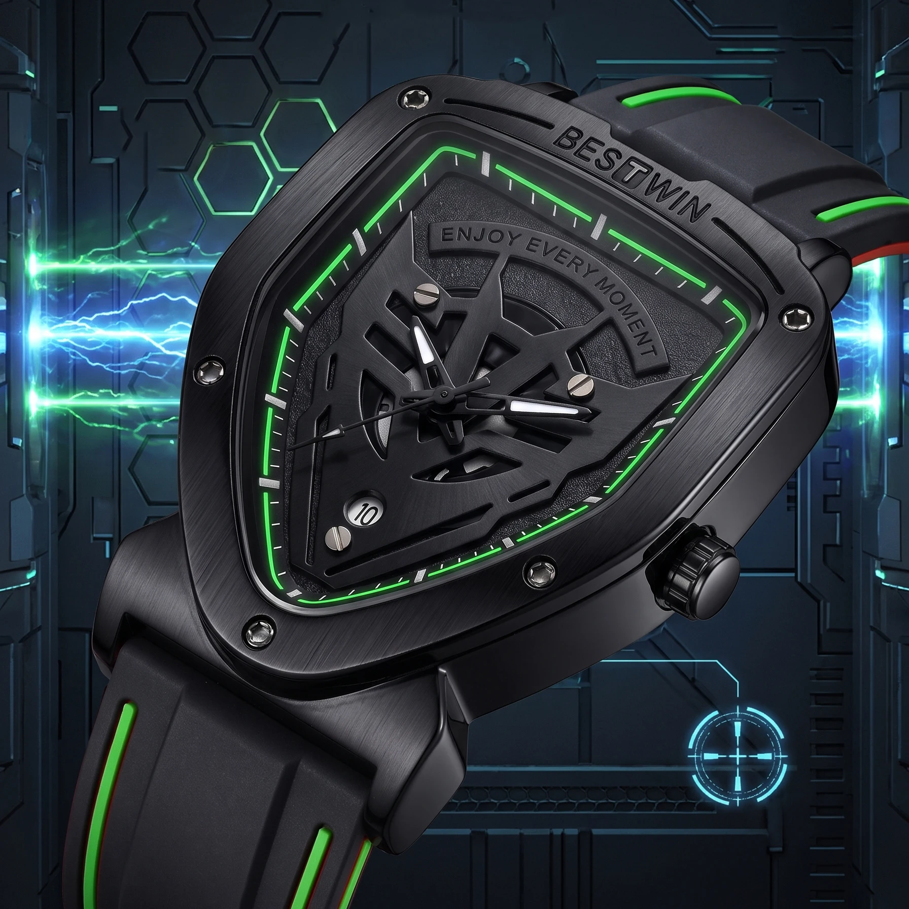 Men's high-quality triangular European and American style men's fashionable casual hollowed out triangular quartz watch
