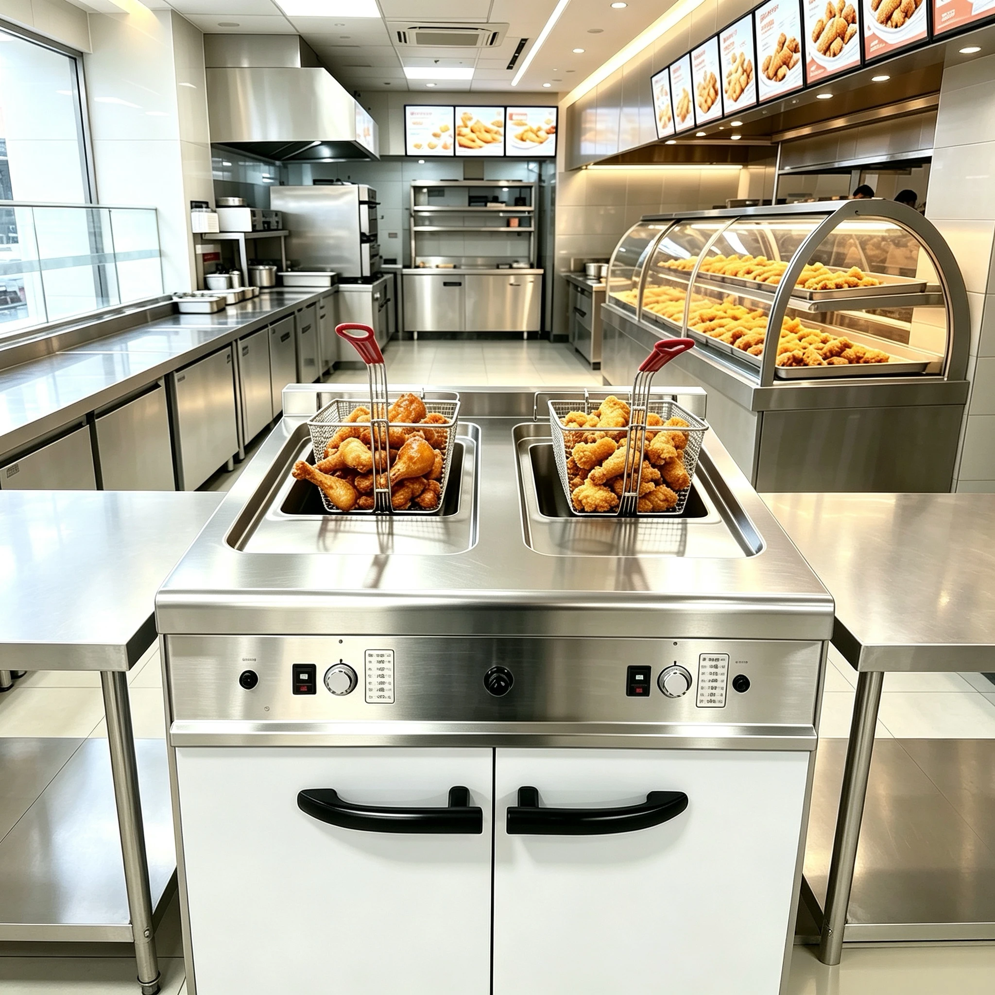 Commercial Deep Fryer Double Tank 4 Baskets Electric Fryer Machine With Cabinet For Fast Food Burger Shop Fried Chicken Store
