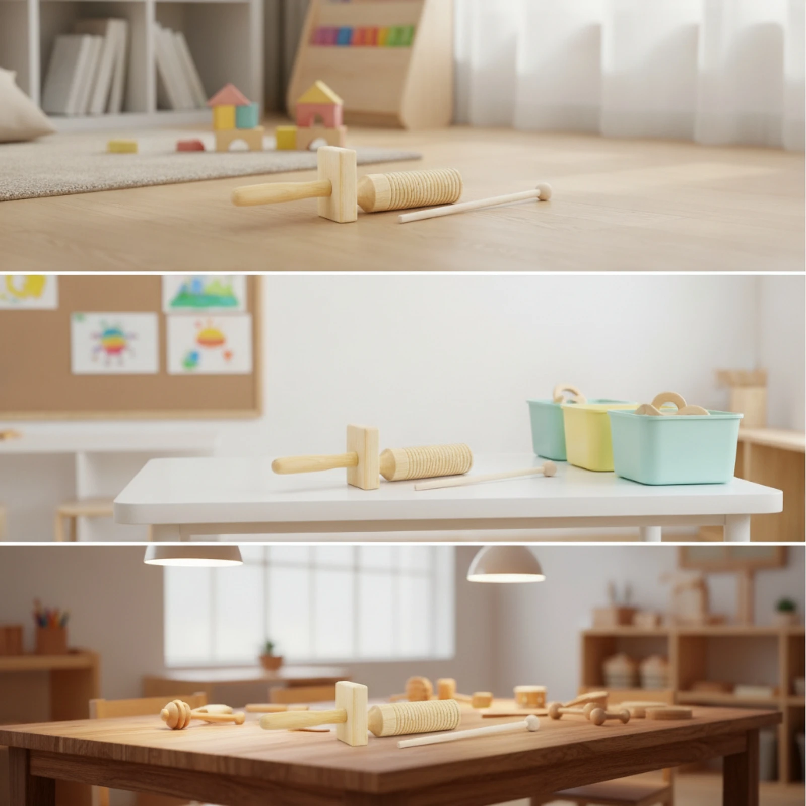 Wood Block with Striker Child-Friendly Wood Block with Mallet Rhythm Instrument Rhythmic Guiro Natural for Children, Classroom