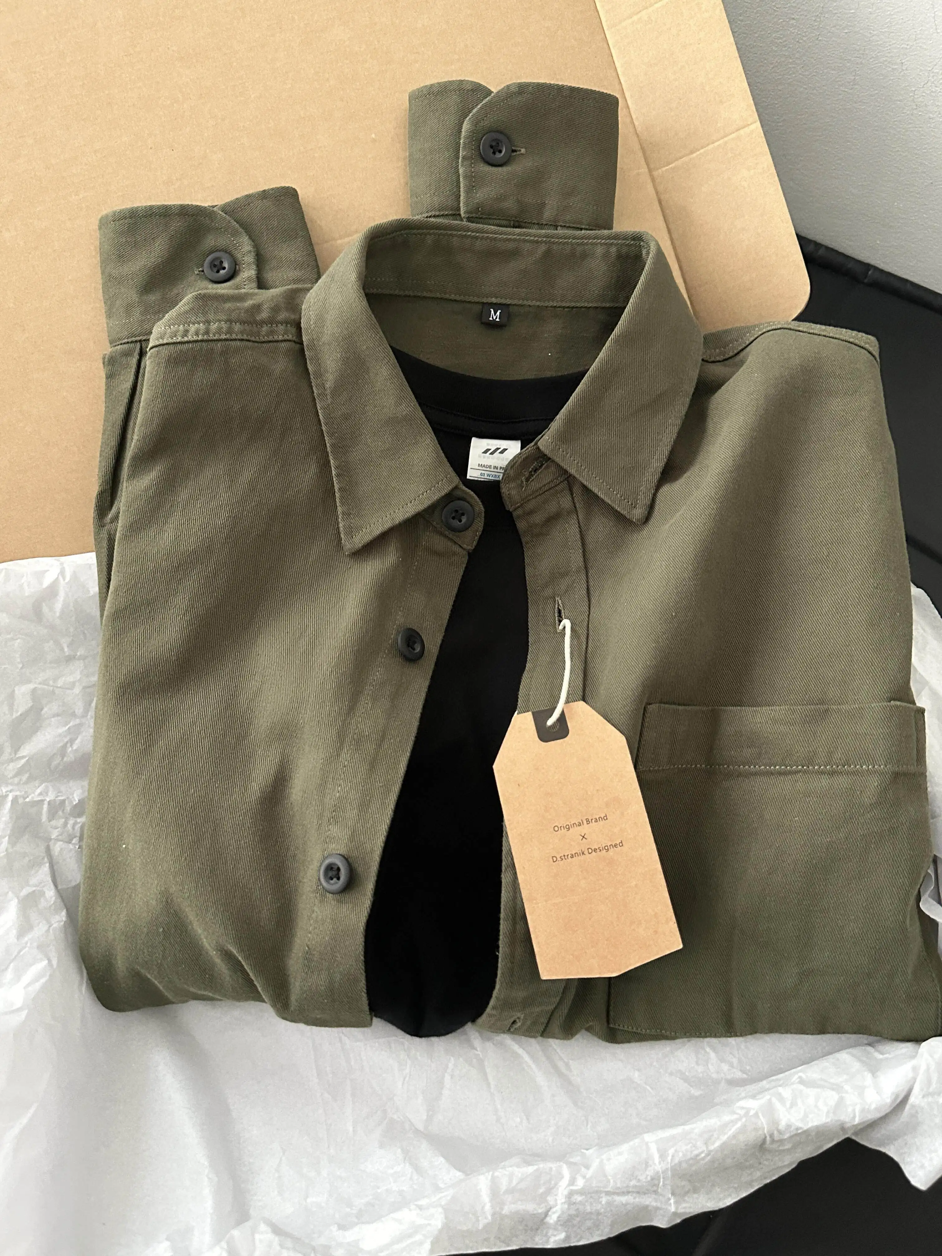 Retro Military Green Workwear Shirt Men's Loose Long Sleeve Pure Cotton Casual Outerwear Spring Autumn Season Youth Style