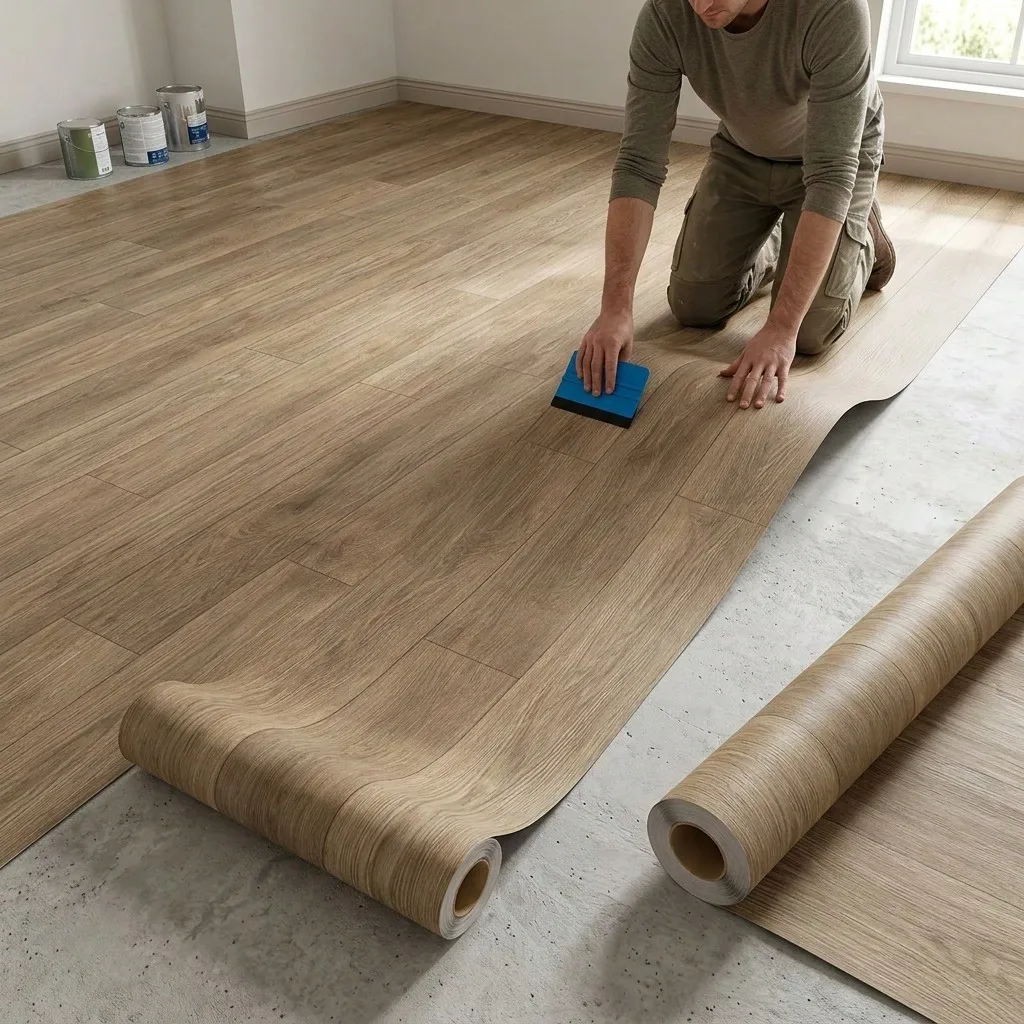 Thickened Faux Wood Grain Self-Adhesive Vinyl Floor Sticker Peel and Stick PVC Flooring for Kitchen Bedroom