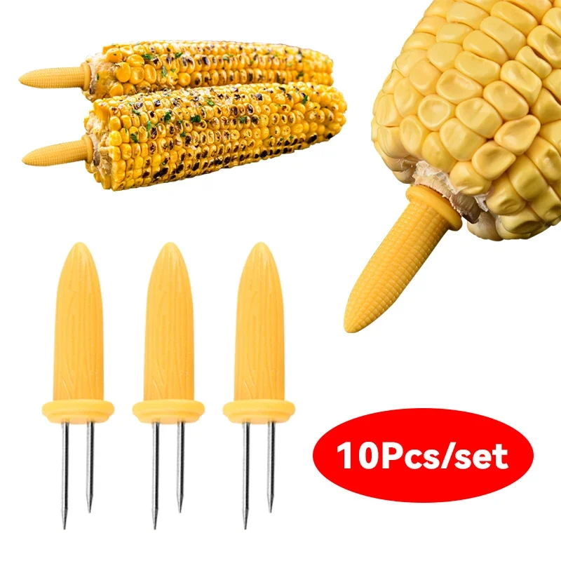 

10Pcs Corn Fork BBQ Stainless Steel Corn Holders Handheld Anti Scalding Corn Needle On The Cob Double Fork Barbecue Tool