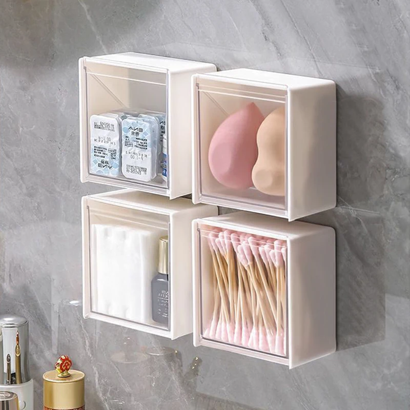 Estante de pared de plástico para baño, organizador de maquillaje, hisopos de algodón, estuche de maquillaje para cosas pequeñas, cajas de joyería, suministros para el hogar