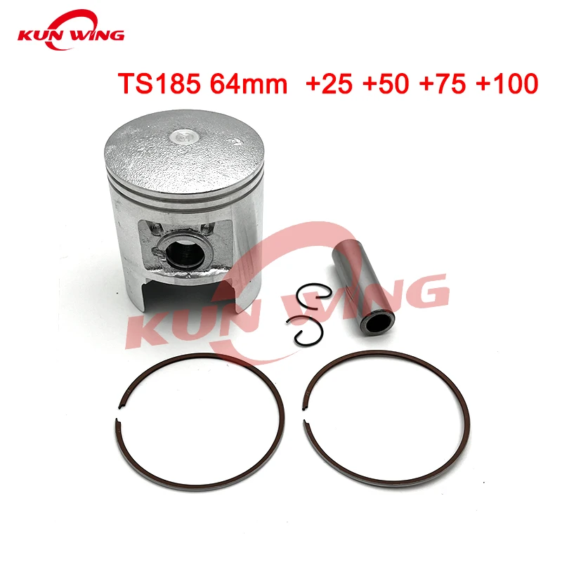 64mm Bore STD +25 +50 +75 +100 Piston Kit Rings for Suzuki TS185 TS 185 185CC Pin 16mm 2-Stroke Motorcycle Engine Parts