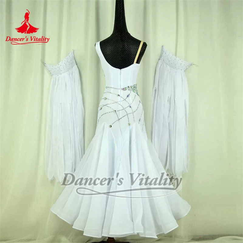 Adult Female Waltz Foxtrot Tango AB Stones Wrapped Hips Dresses Customized Ballroom Dance Professional Outfit Dancer's Vitality