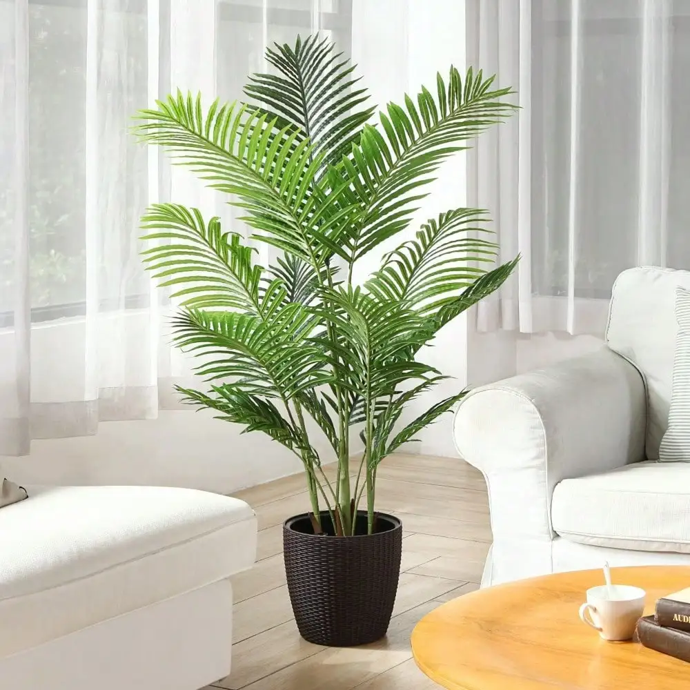 Artificial Areca Palm Plant 4.6 Feet Fake Palm Tree with 15 Trunks Faux Tree for Indoor Outdoor Modern Decor Feaux Dypsis