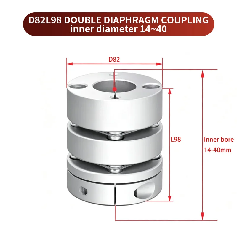

Flexible Double Diaphragm Coupling 1PC D82L98 Inner Hole 12/14-40 Flexible Plum Shaft Coupler CNC Stepper Motor Coupler