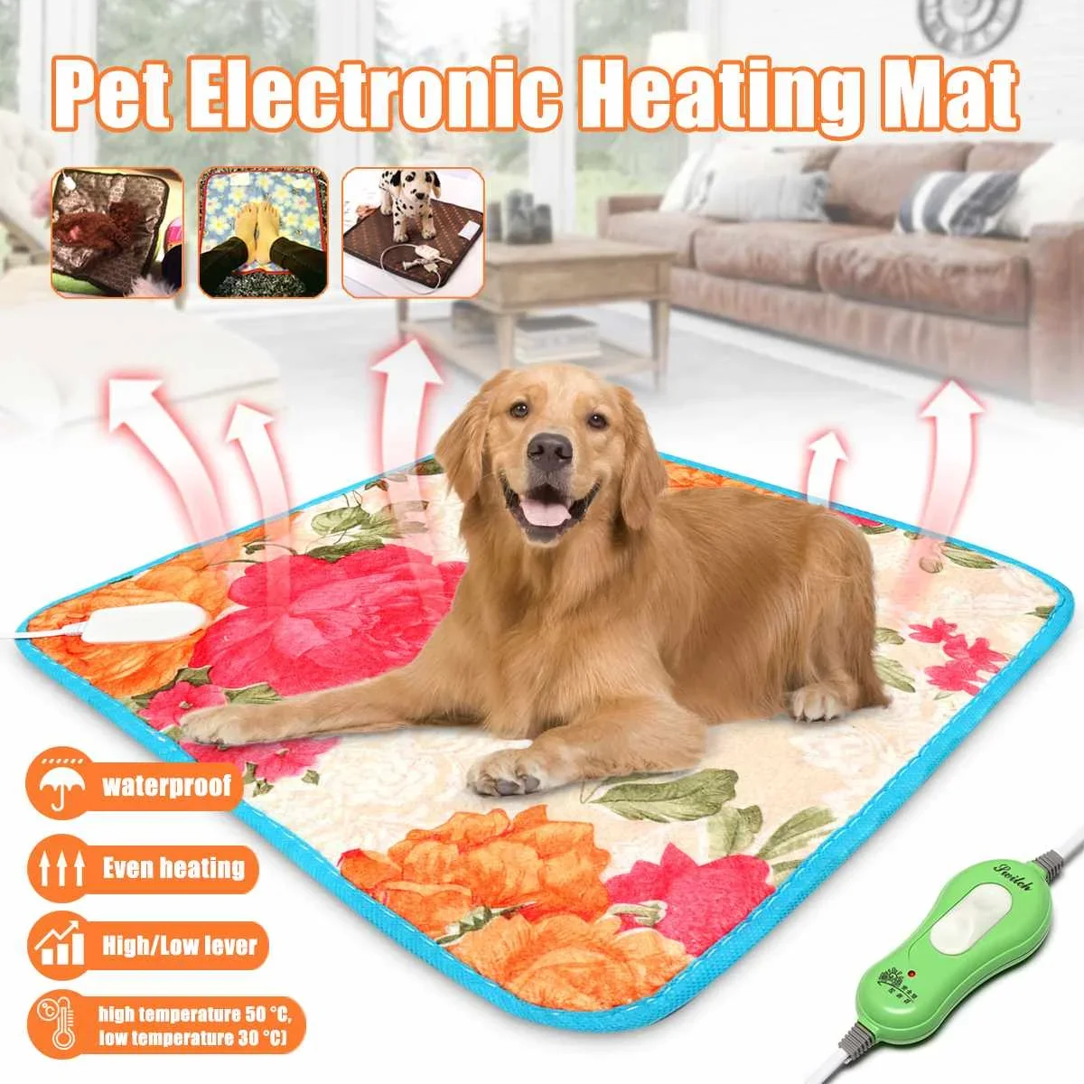 40*40cm 18W Dog Cat Electric Heat Pad Temperature Adjustable Pet Bed Blanket Puppy Bunny Heater Mat Autumn Winter Cushion