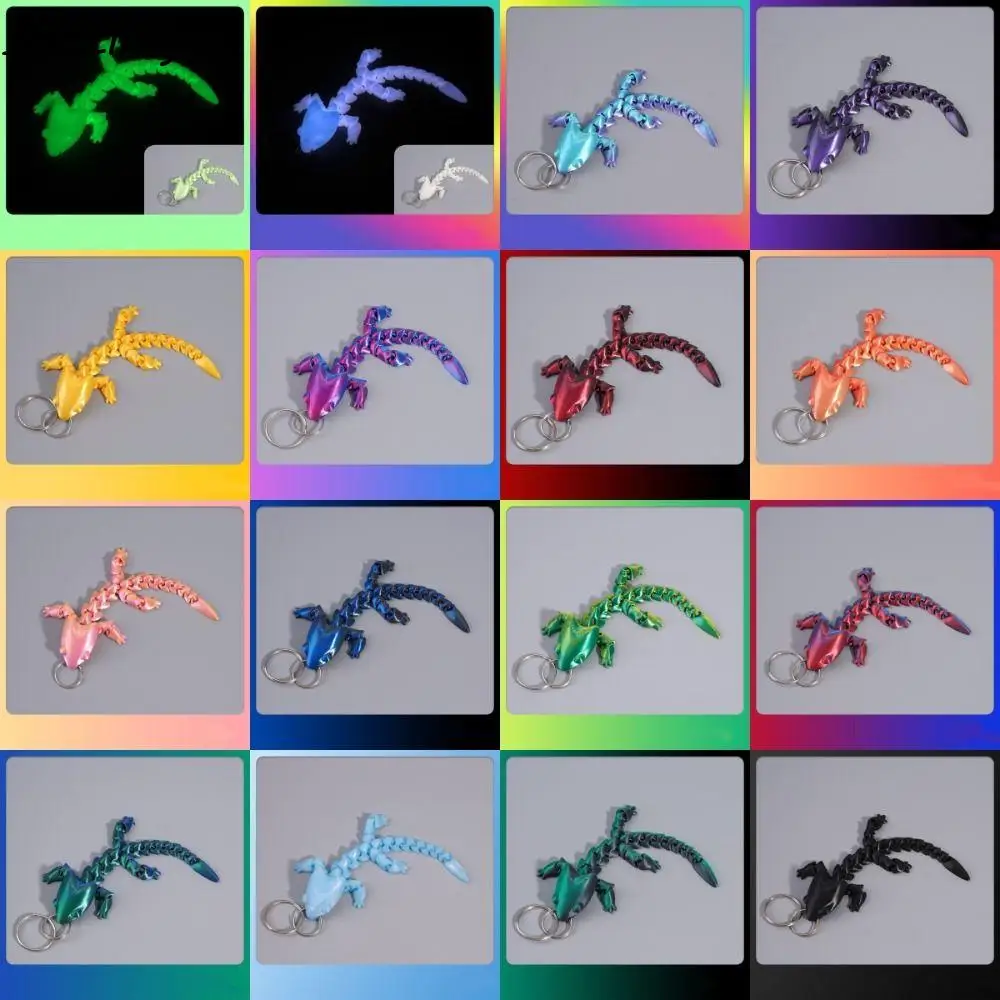 3D Printed Chinese Dragon Keychain Charms Cartoon Adjustable Body Joints Pendant Creative Mini Articulated Dragon Lizard Toy