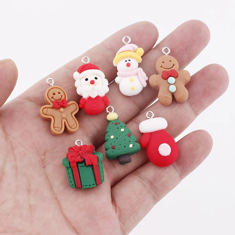 10pcs Christmas Gingerbread Man Charms Kawaii Resin Pendant Charms for Earring Bracelet Keychain Diy kid Jewelry Making Supplies