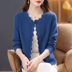 Simple Leisure Grace Lightly Cooked Intellectual Plain Simplicity Button Popularity Knitted Sweater Women's Top Autumn 2024