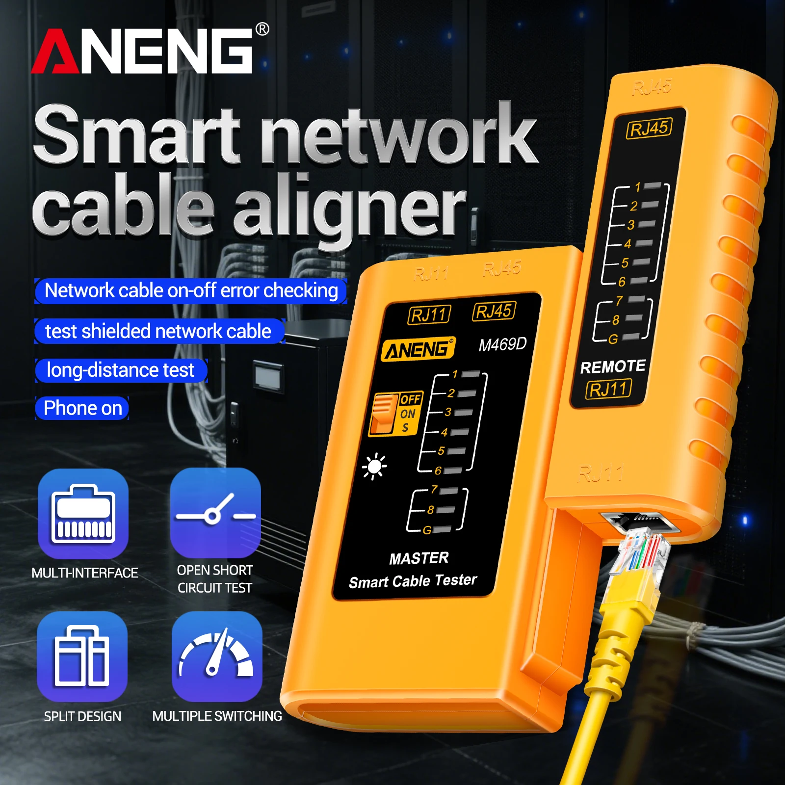 ANENG M469D Split Network Cable Tester RJ45 RJ11 Open Short Test Shielded Wire Detector ABS Flame Retardant Wiring Repair Tool