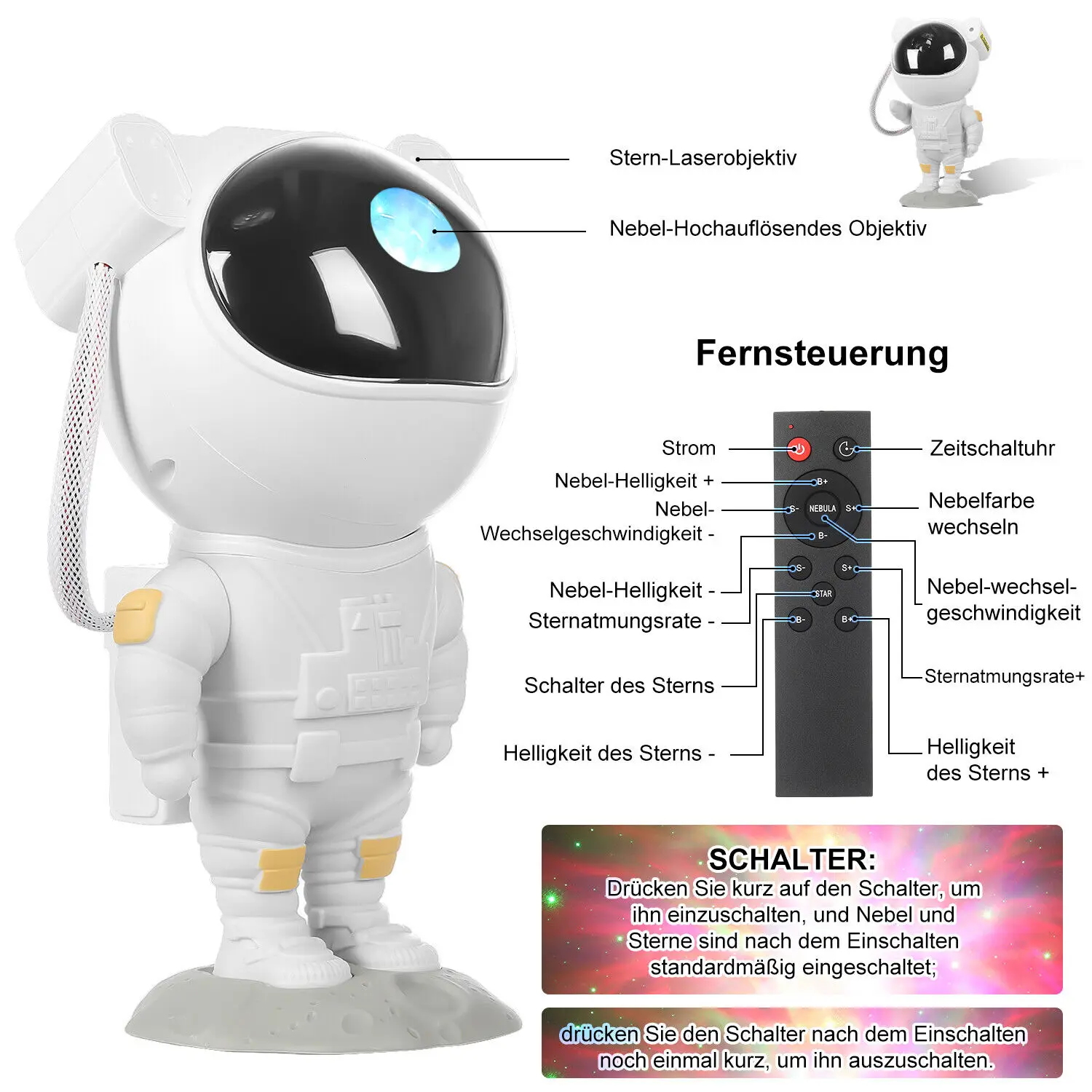 Astronaut Galaxy Projector Starry Night Light Nebula Night Lamp with Remote Control