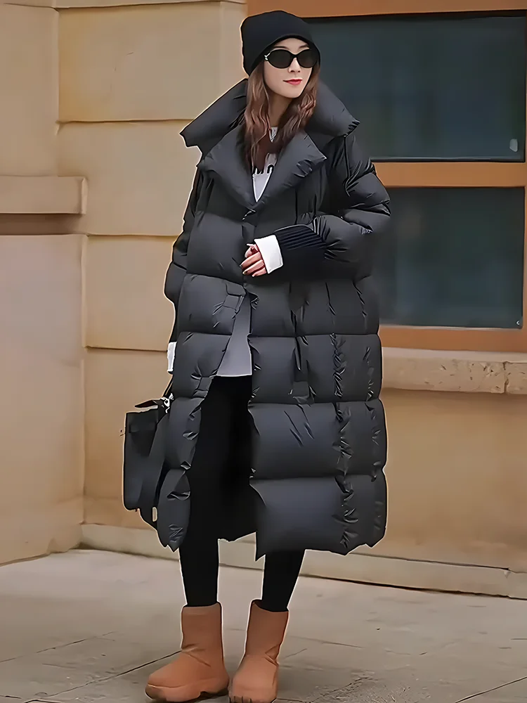 

2024 Winter New Faionable Versatile Thiened Floing Large Collar White Du down Jaet Women's Trendy Commute Sle