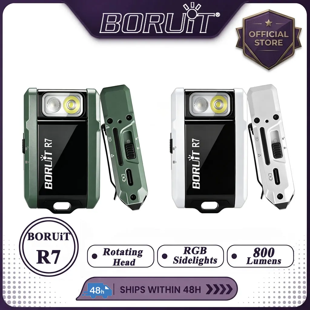 BORUiT R7 800LM Rotating Head RGB Magnetic Keychain Flashlight Rechargeable Torch Waterfroof Camping Emergency Portable Lantern