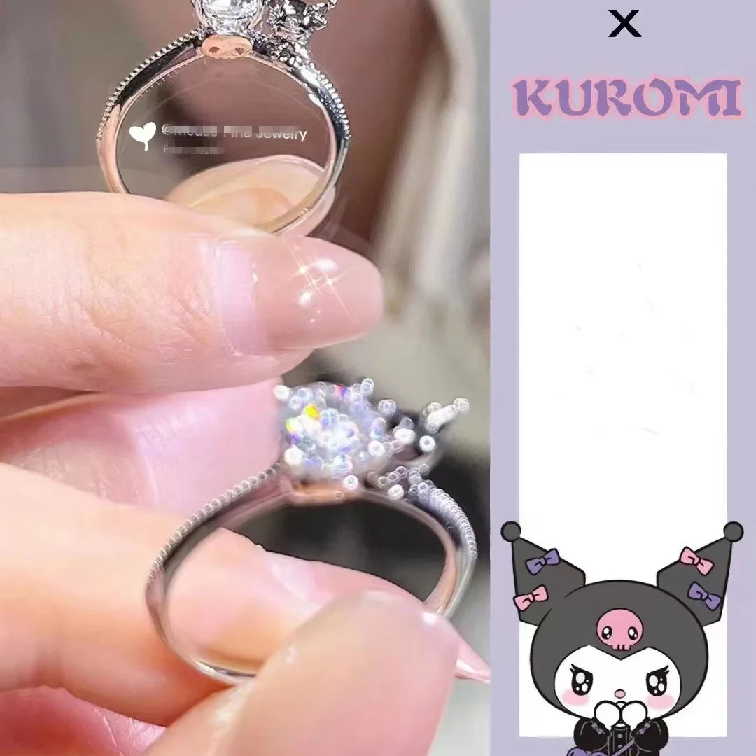 Animation Kuromi Cartoon Diamond Ring Cute Sanrio Kawaii Girl Jewelry Accessory Girlfriend Gift The Opening Is Adjustable