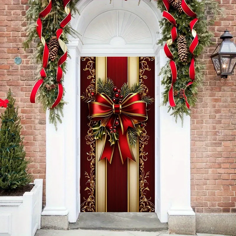 1pc Festive Christmas Door Cover - Polyester Festive Party decorations, no feathers, home decorations