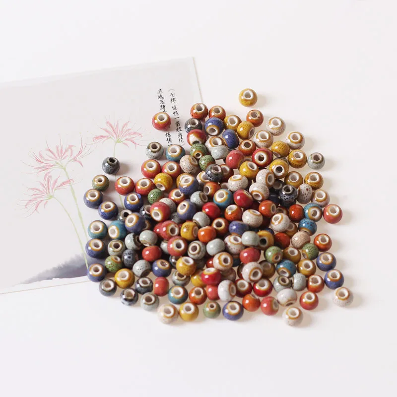 50pcs 6mm Multicolored Ceramic Beads Round Spotted Beads Big Hole Spacer Loose DIY Necklace Bracelet Jewelry Supplies
