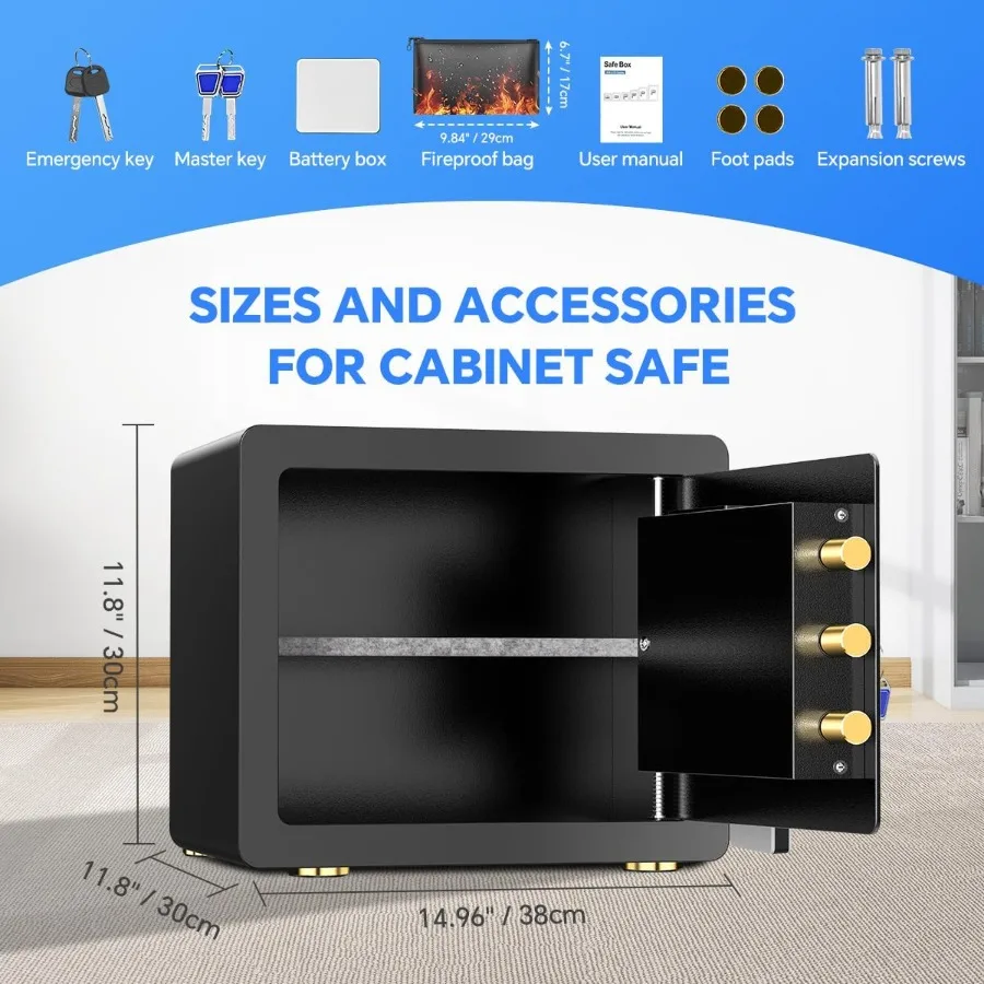 Home Safe mit digitalem Tastatur-Alarmsystem für die Schmuck- und Bargeldaufbewahrung mit verstellbaren Regalen, LED-Licht, feuerfest und wa