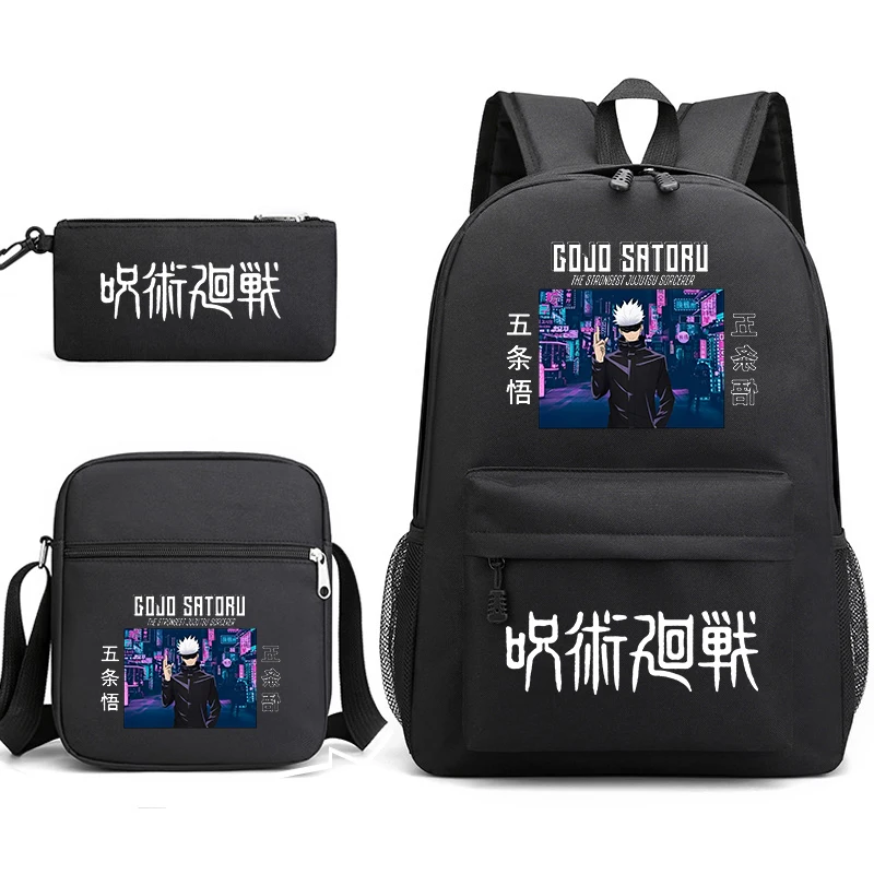 Jujutsu Kaisen Printed Backpack Teenager Student School Bag Shoulder Bag Pencil Case 3-Piece Set