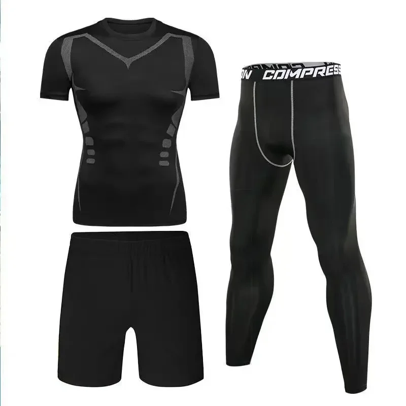 

Three-piece running set, made of ice silk, with a more comfortable fit, suitable for swimming and fitness