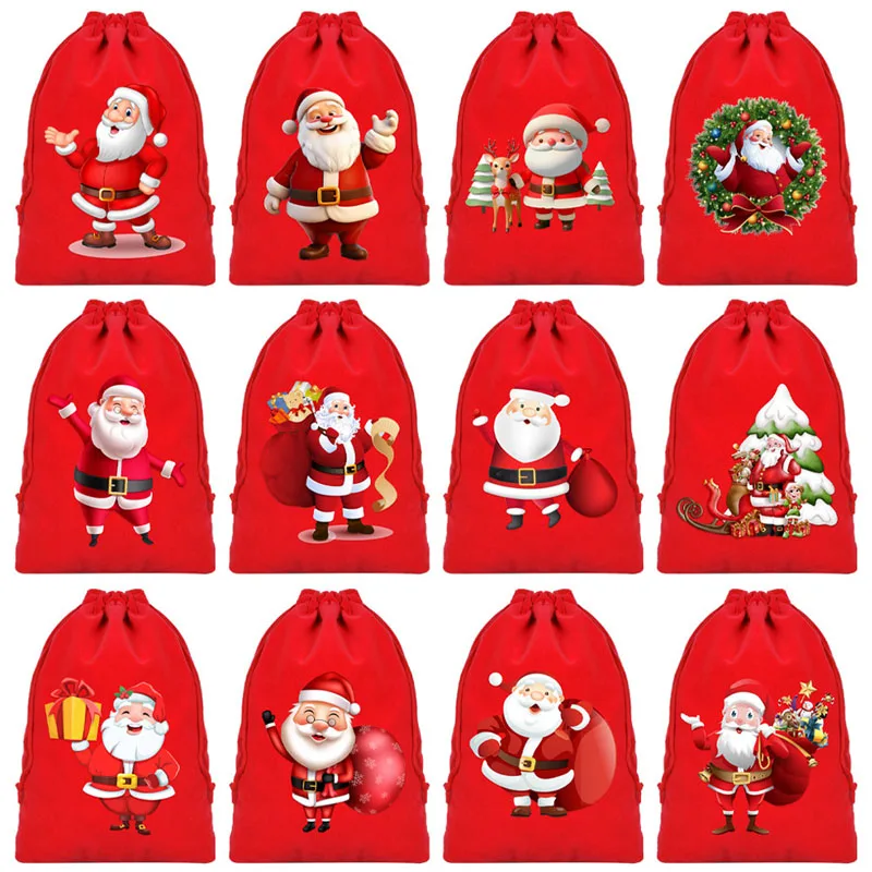 36pcs/lot 17*23cm Merry Christmas Party Velvet Decorative Draw String Pouch Santa Claus Xmas Gift Storage Bags