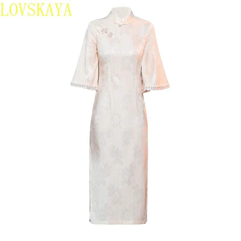 New Traditional Chinese Style Modern Improved Cheongsam Autumn Lace Retro Elegant Long Sleeve Qipao Dress