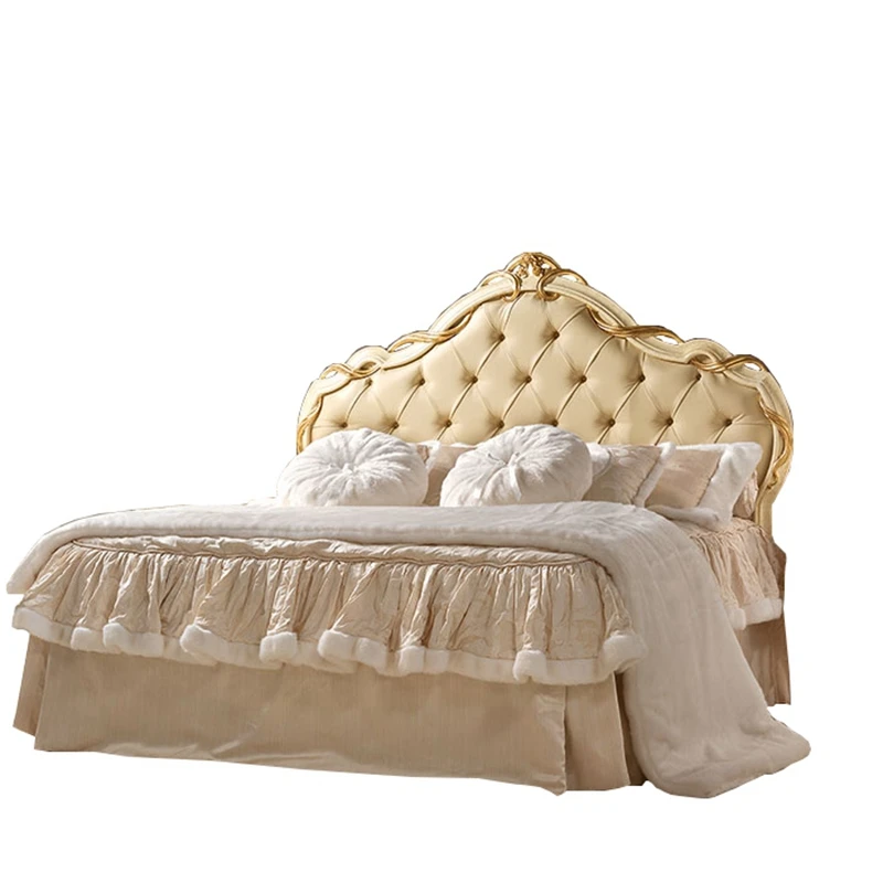 

Французская двуспальная кровать из цельного дерева, роскошная легкая роскошная мягкая сумка в европейском придворном стиле, кровать для девочек