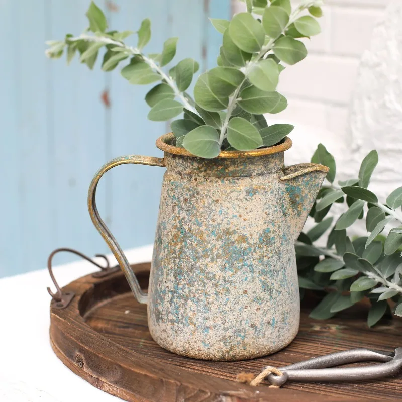 Retro old wrought iron vase ornament, living room with dried flowers, hydroponics, Nordic home decoration creative small and fre