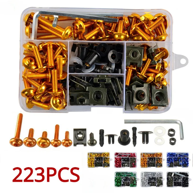 223pcs Complete Fairing Bolts Kit Fastener Clips Screw Nut Kit Set Fit For YZFR1/R3/R6 R25 FZ1/6/8 MT NMAX TMAX XMAX XJR FJR YFZ