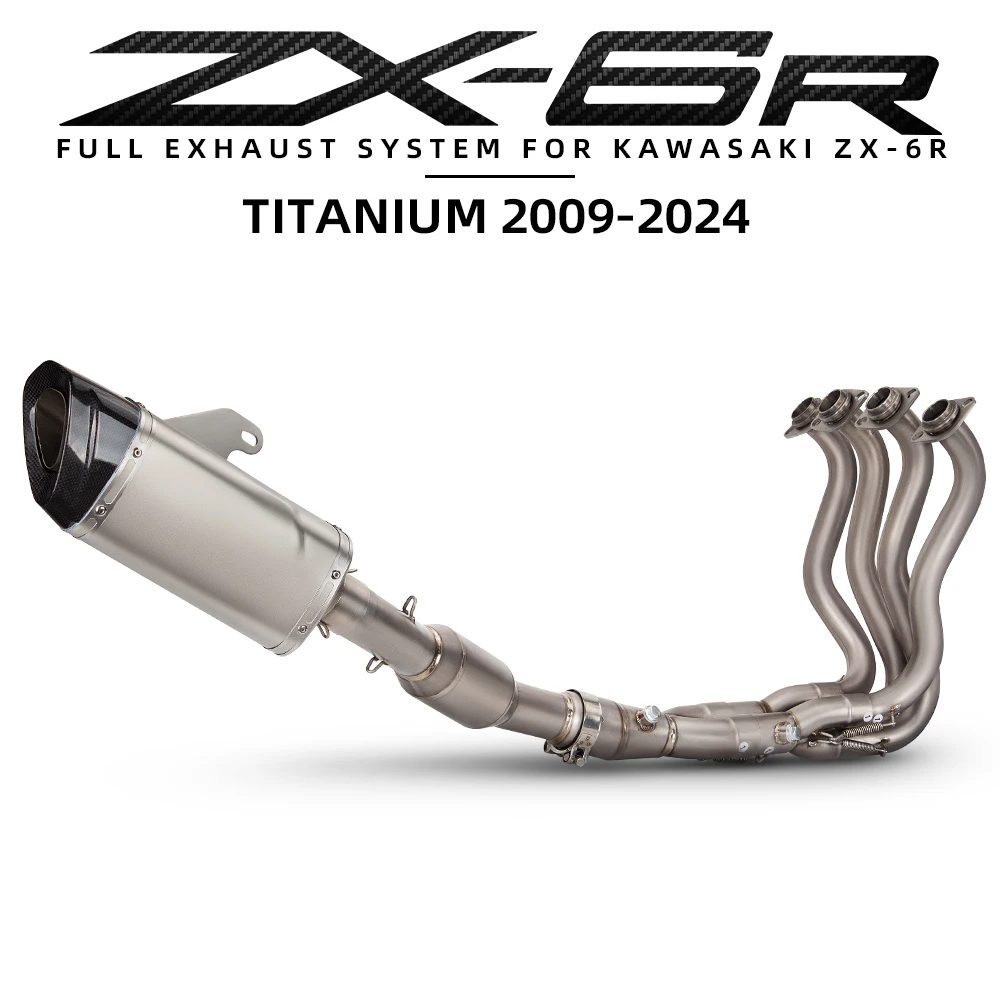 For Kawasaki ZX6R ZX-6R 2009-2024 Motorcycle Full Set Exhaust System Titanium Alloy Front Middle Link Pipe Carbon Muffler