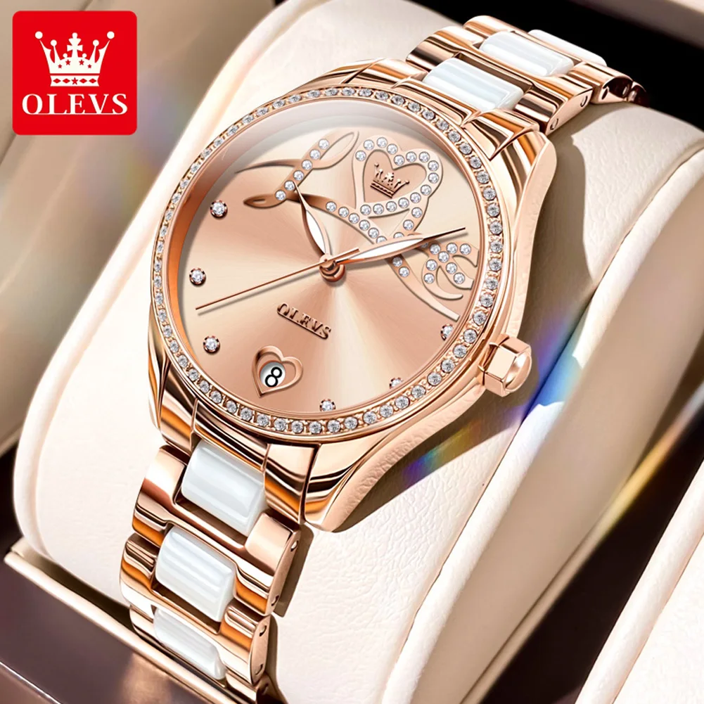 OLEVS 6686 Watch for Woman Elegant Ceramic Strap Automatic Mechanical Watch Waterproof Luxury Brand Diamond Bezel Women Watch