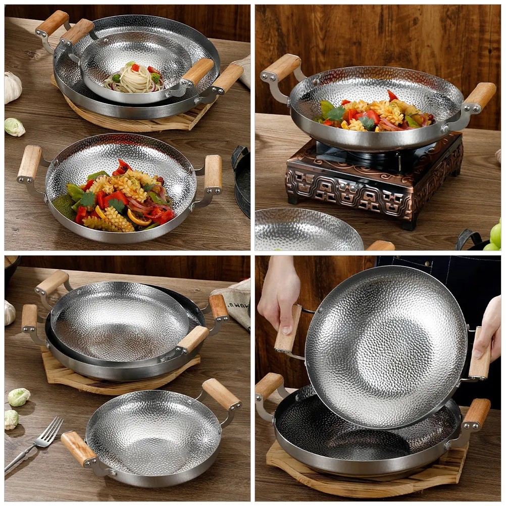 

Single Use Stainless Steel Cooking Pot Flat Bottom Wok Pan Wood Handle Premium Craftsmanship Heat Resistant Korean Ramen Pot