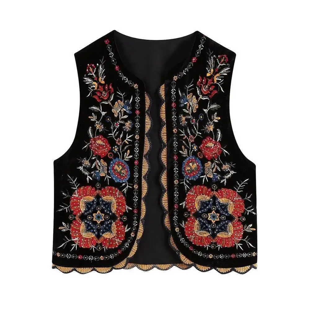 

2025 Autumn New Women's Fashion Casual Versatile Lace Embroidery Sequin Veet Vest