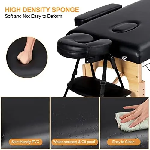 84x24in Portable Massage Table Folding Adjustable Lash Bed, Black | Beechwood legs, foam padding give sturdy, comfy
