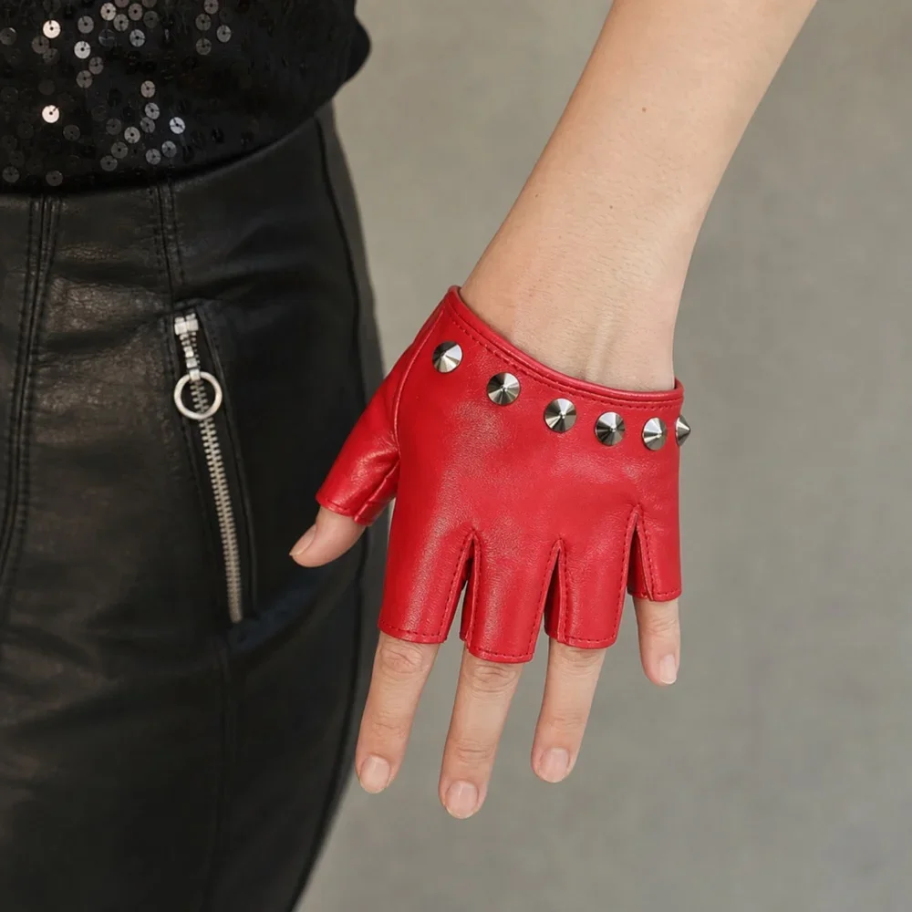 Red Six Stud Fingerless Performance Gloves design one size cold open fingertip hand warmers typing computer costume cosplay