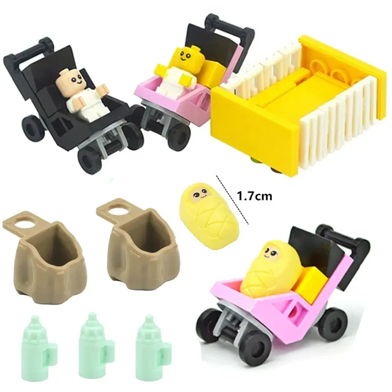 MOC City Series Bed Crib Stroller Bottle Baby Figure Bricks MOC Baby Bottle Building Blocks Toy For Children Creative Gifts