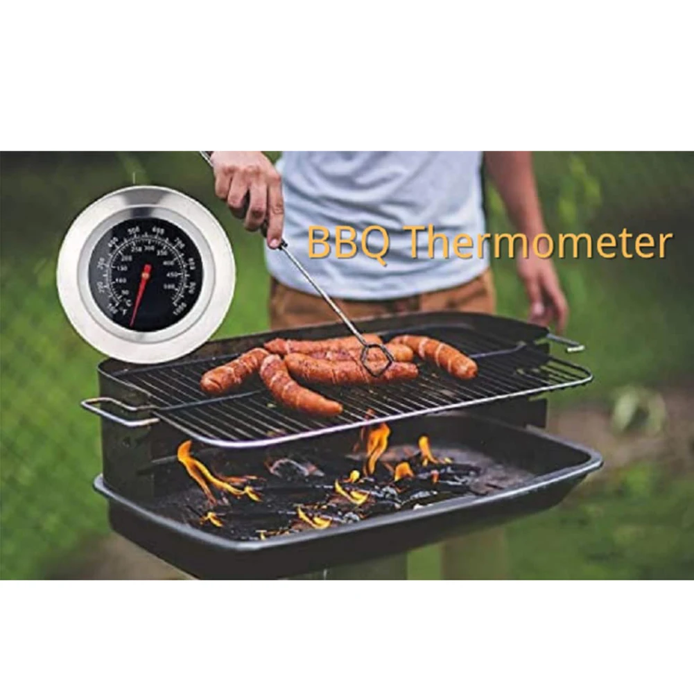 Household Kitchen BBQ Thermometer Kitchen Thermometer Metal Stainless Steel 50-500 Degrees Barbecue Gauge Dual Dial