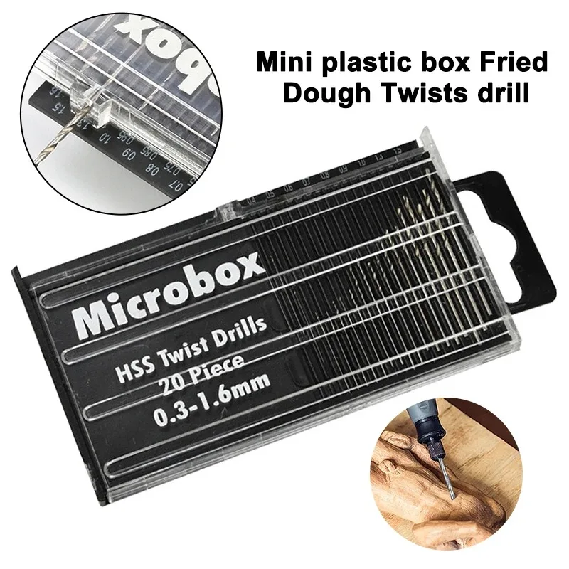 Mini Twist Drill 0.3-1.6mm 20pcs HSS Twist Drill For Drilling Wood Tool Set Mini Transparent Plastic Box Fried Dough Twist Drill