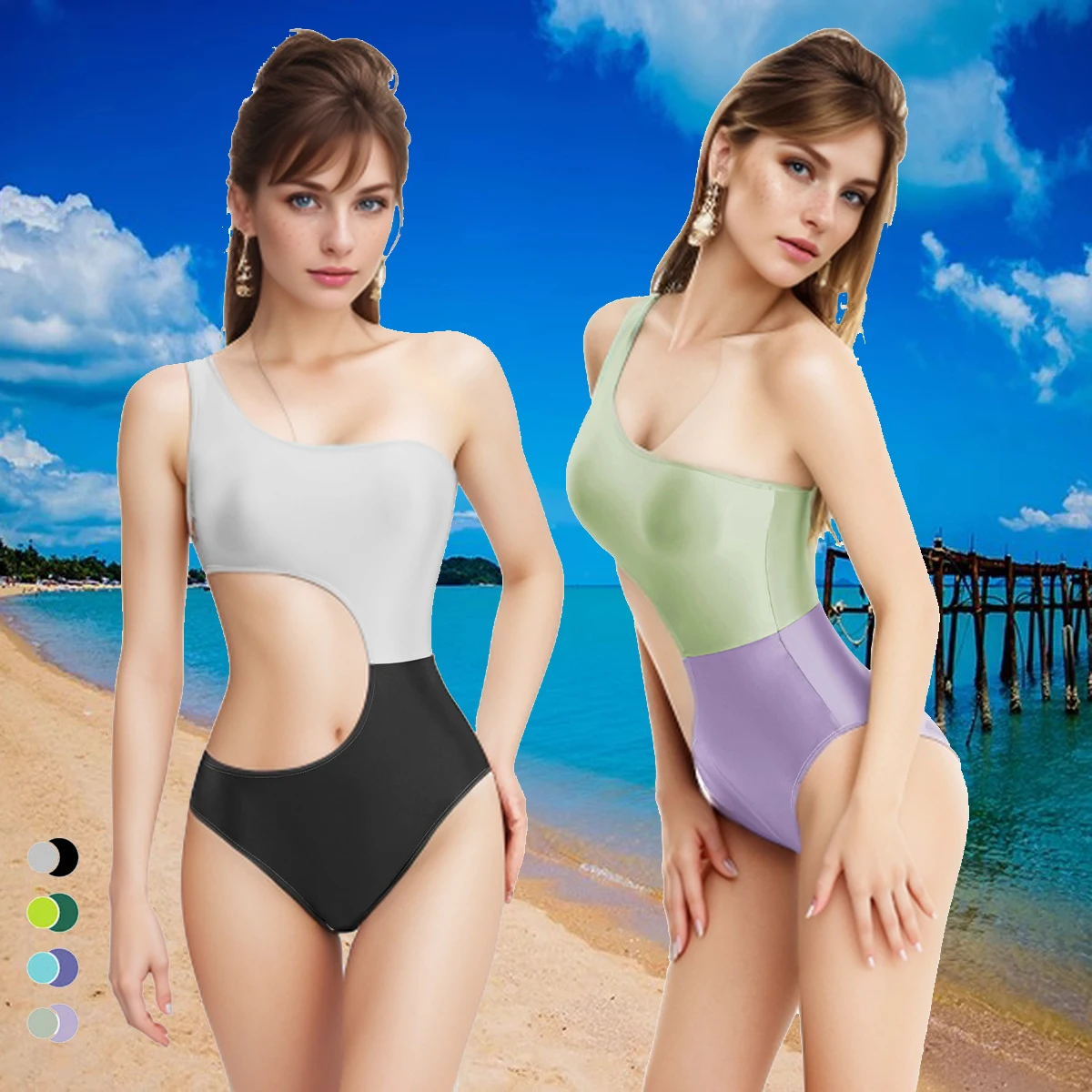 

AMORESY Sterope Series Spandex Brand-new Asymmetry Single-shoulder Hollow Out Swimwear Bodysuit Leotards Bathing Suit Hot Spring