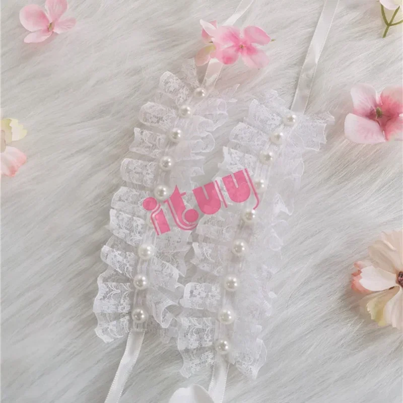 Kawaii giapponese Lolita KC bracciale manica a mano Bowknot rosso ciondolo perla pizzo manica a mano ornamenti ragazza accessori sposa