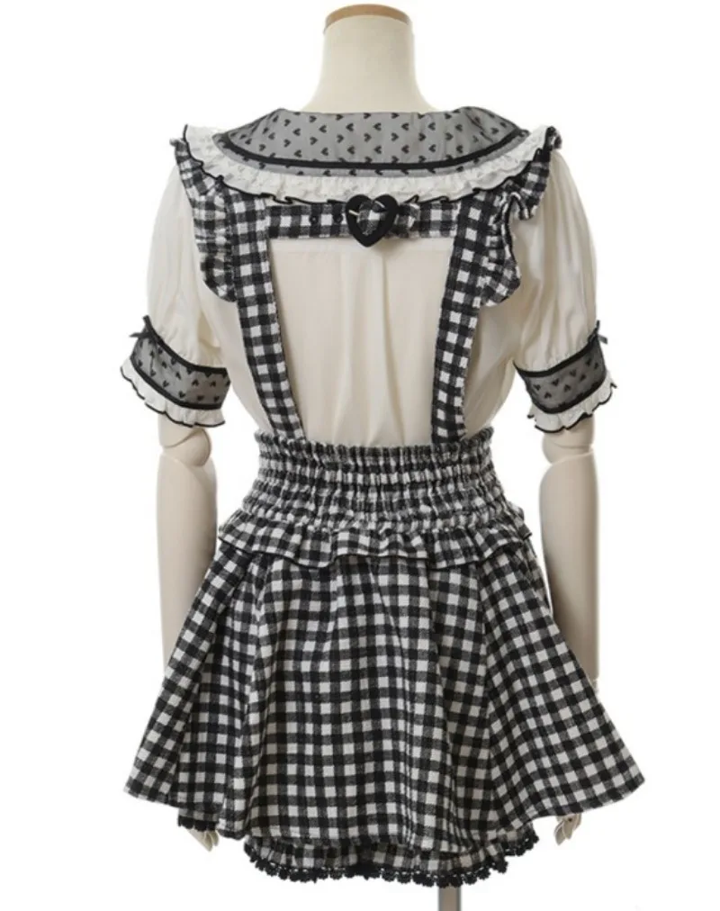 Imagem -04 - Saia de Suspensão Rojita Estilo Japonês Feminina Camada Dupla Minissaia de Linha a Estampada com Houndstooth Casual de Renda Doce Feminina